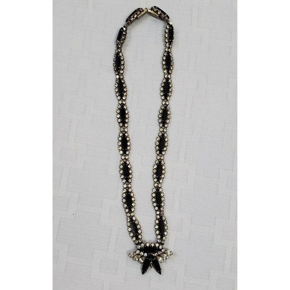 Vintage Signed Kramer Black Onyx Clear Rhinestone Elegant Necklace - Picture 3 of 7